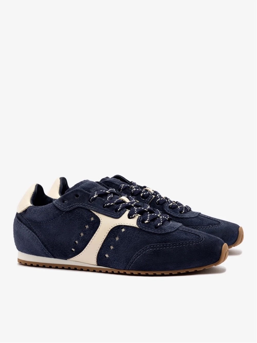 Larroude Stella Sneaker In Navy Suede and Ivory Leather